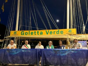 People speaking in Legambiente boat in Monfalcone