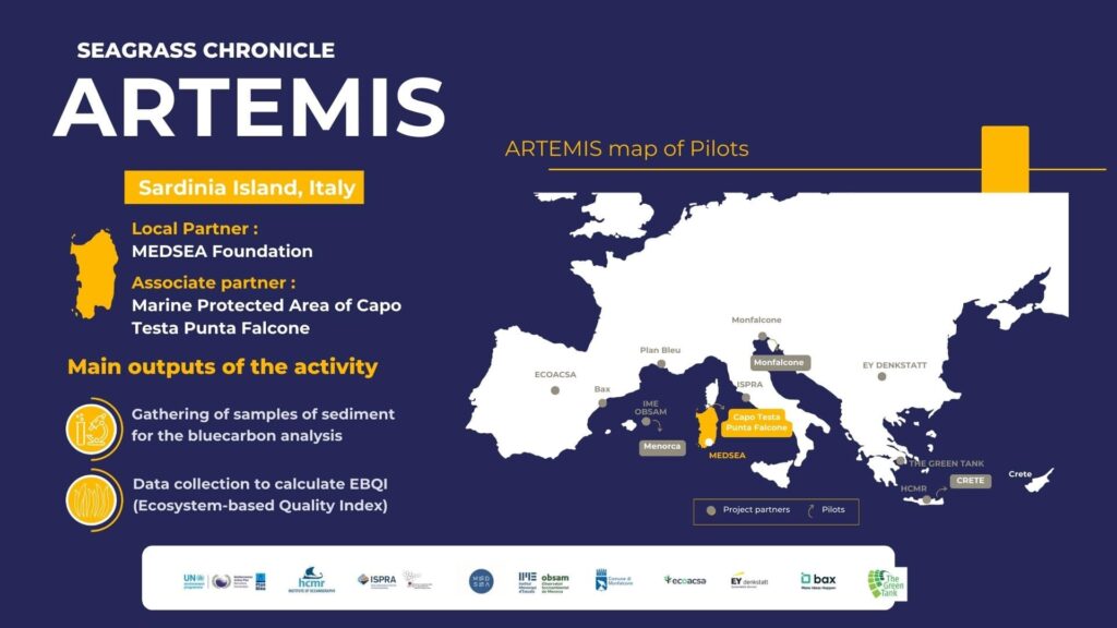 Map of the Seagrass restoration in Sardinia with ARTEMIS